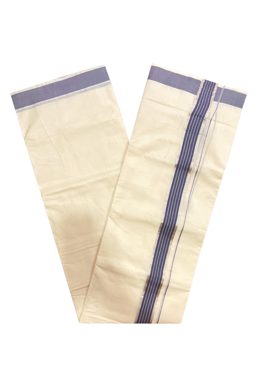 Kerala Cotton Double Mundu with Dark Grey and Silver Kasavu Line Border (Onam Mundu 2023)