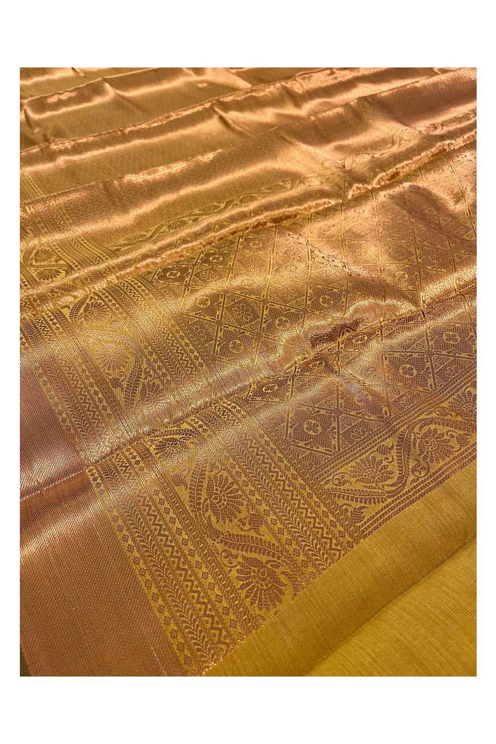 Southloom Premium Semi Silk Zari Work Brocade Saree in Bridal Golden with Matching Pallu (Kanchipuram Pattu Saree)