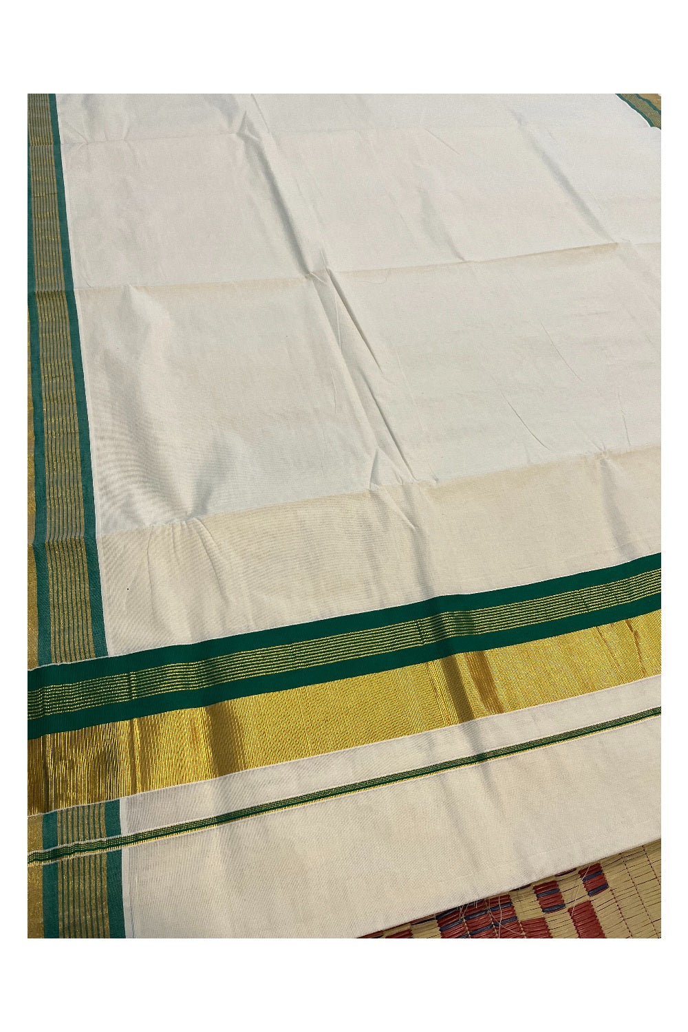 Kerala Pure Cotton Saree with Kasavu and Green Border