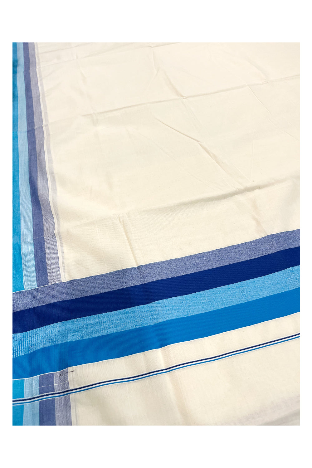 Pure Cotton Off White Kerala Saree with Dark Blue Shaded Border