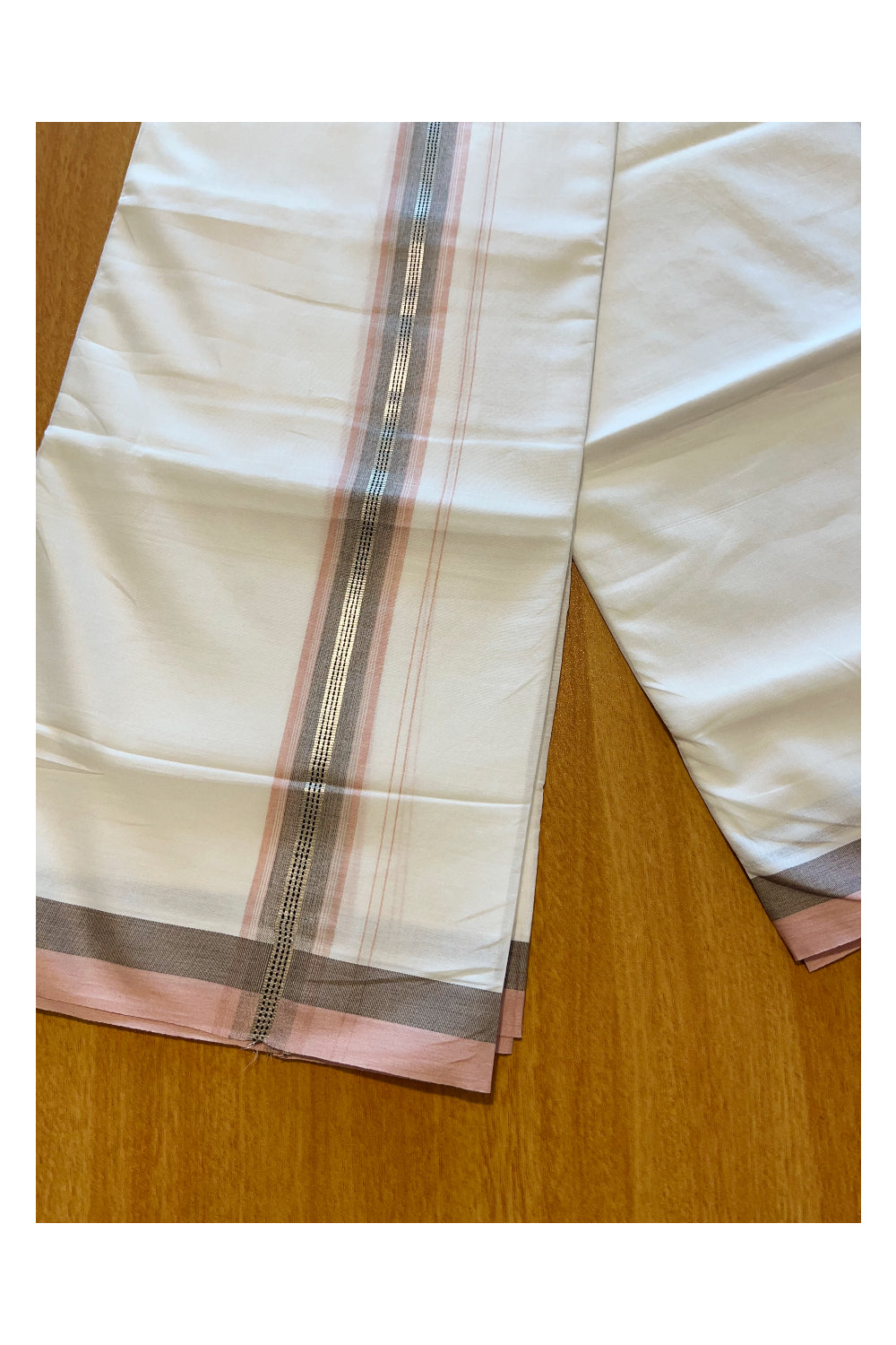 Pure White Cotton Double Mundu with Pink Border (South Indian Dhoti)