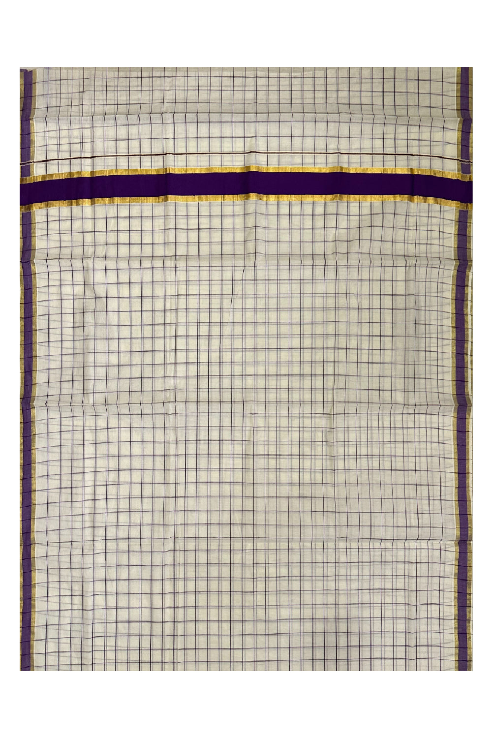 Kerala Woven Check Design Saree with Kasavu and Violet Border (Onam Saree 2023)