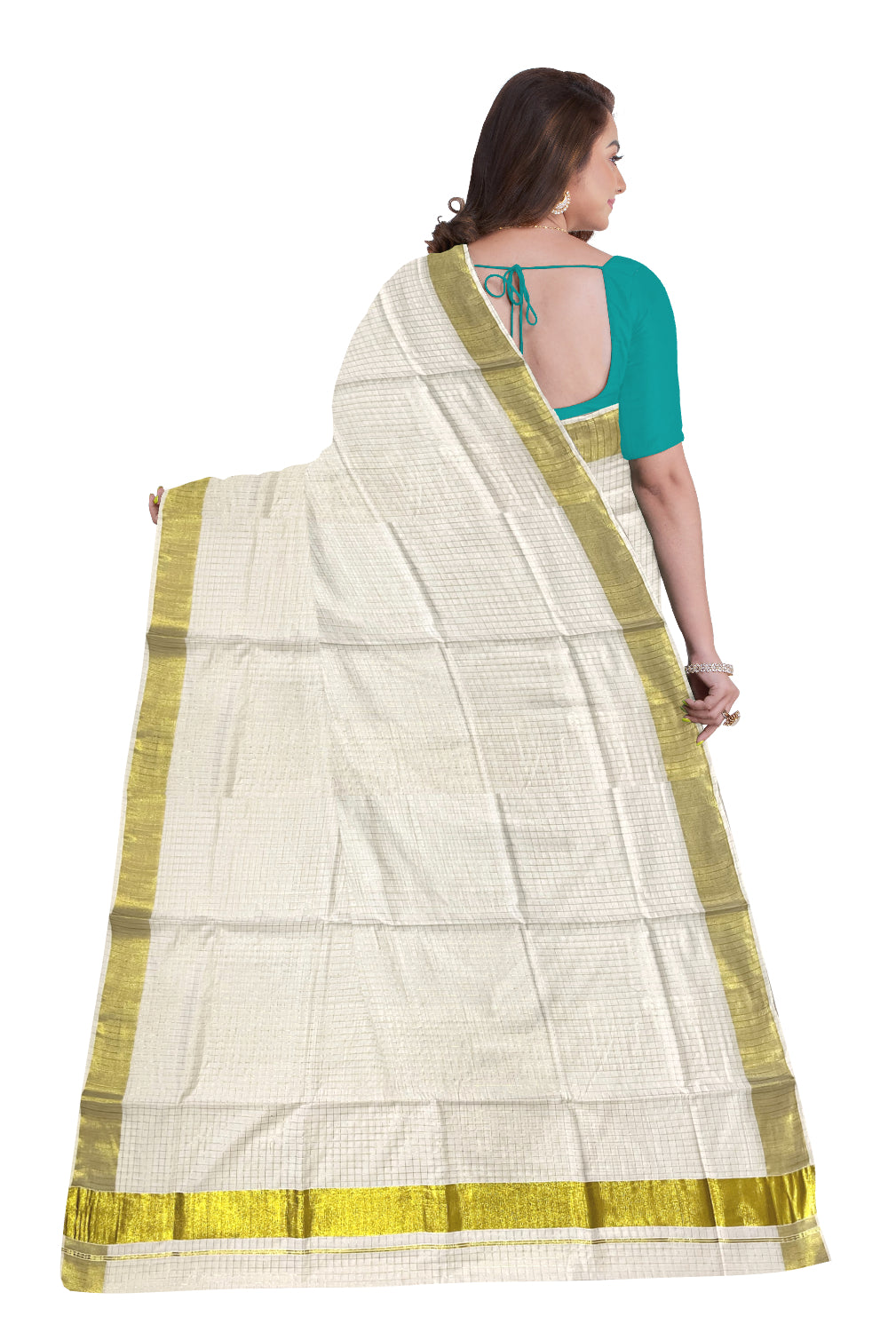 Kerala Cotton Kasavu Check Design Saree with 3x3 Border