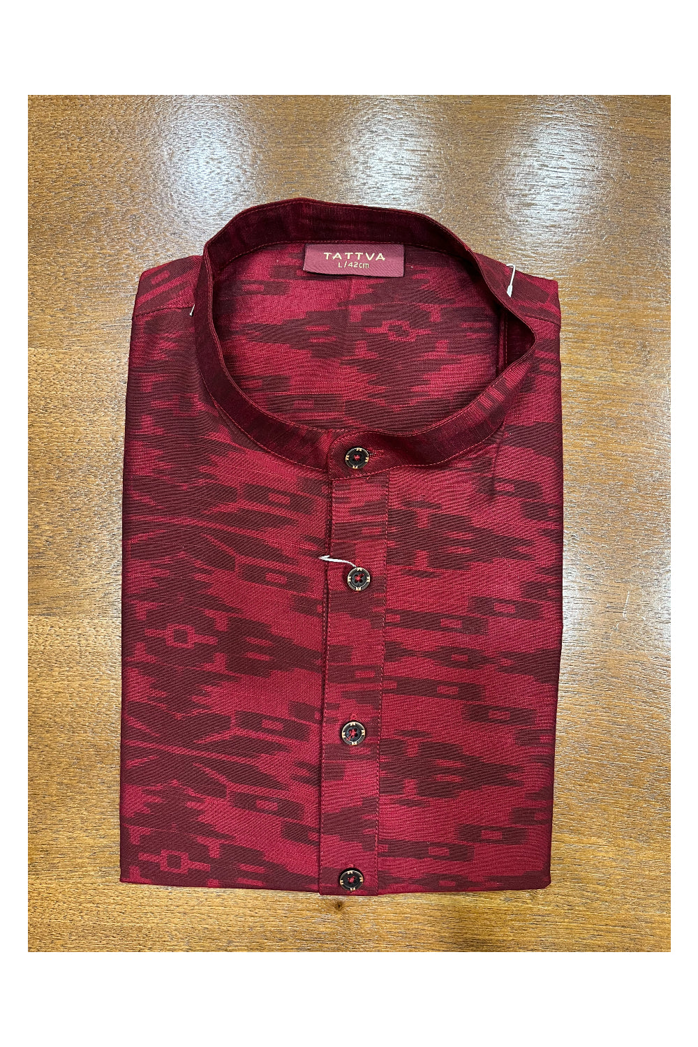 Southloom Red And Black Printed Semi Silk Short Kurta for Men