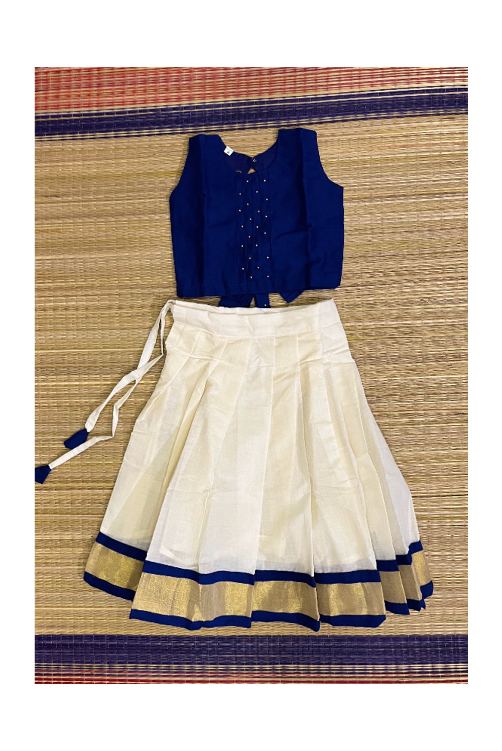 Southloom Kerala Pavada Blouse with Blue Bead Work Design (Age - 1 Year)