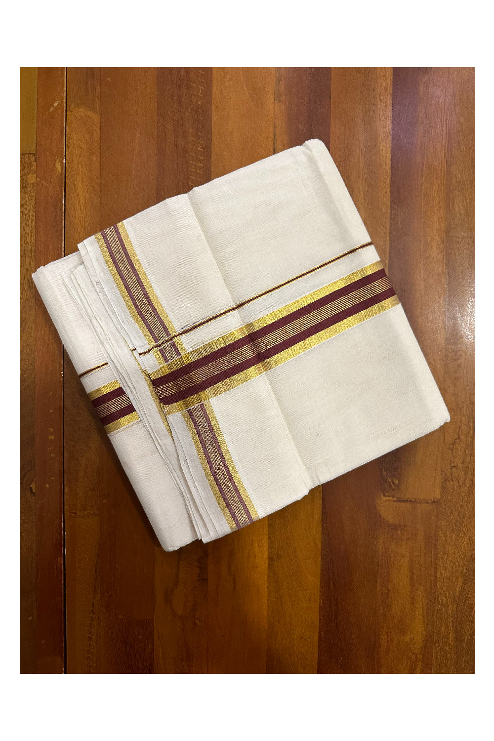 Southloom Premium Handloom Mundu with Brown and Kasavu Kara (Onam Mundu 2023)