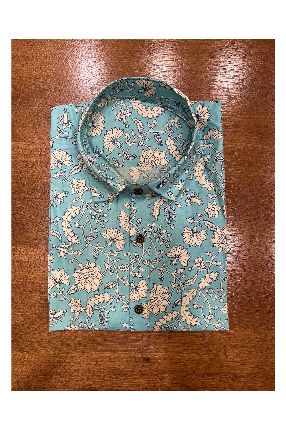 Southloom Jaipur Cotton Blue Hand Block Printed Shirt (Half Sleeves)