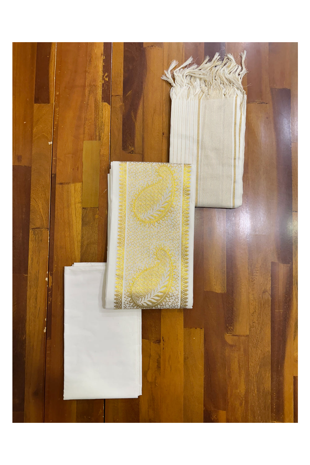 Kerala Cotton Churidar Salwar Material with Kasavu Woven Design (include Lines Shawl / Dupatta)