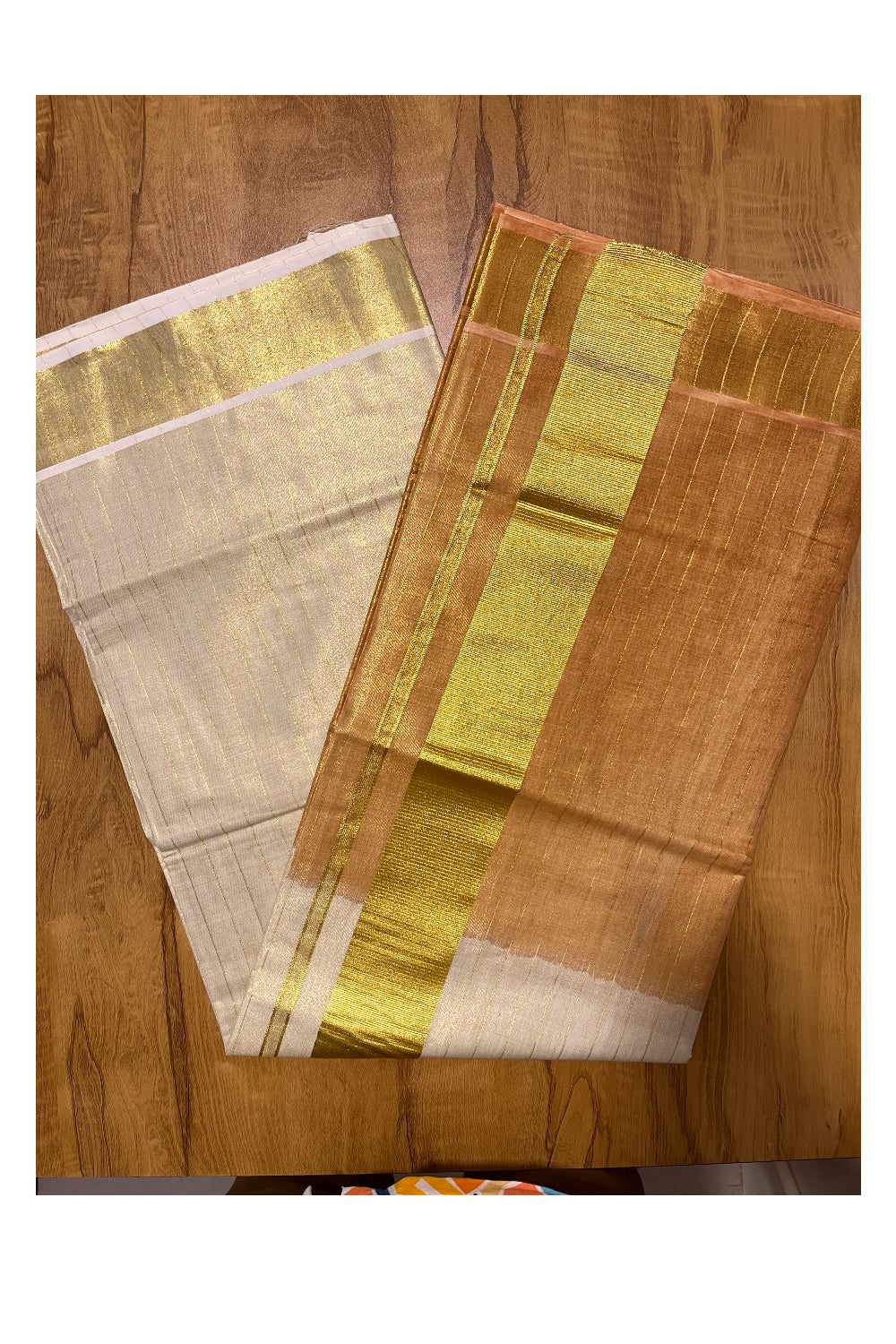 Southloom Tie & Dye - Half & Half Multi Colour Brown Design Saree with Kasavu Lines Across Body