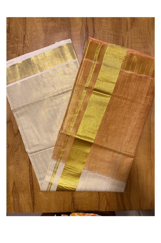 Southloom Tie & Dye - Half & Half Multi Colour Brown Design Saree with Kasavu Lines Across Body