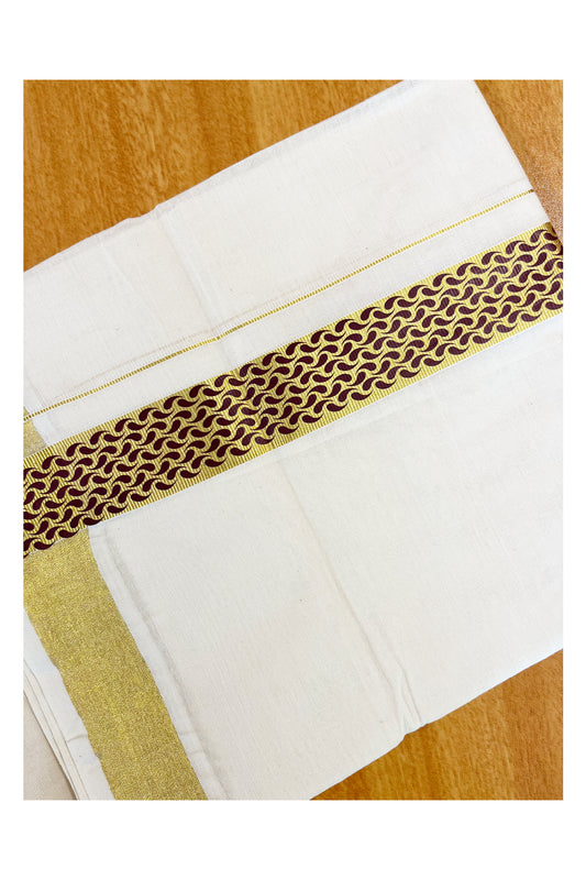 Southloom Pure Cotton Off White Double Mundu with Mural Printed Design Along Kasavu Kara