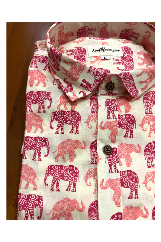Southloom Jaipur Cotton Pink Elephant Hand Block Printed Shirt (Full Sleeves)
