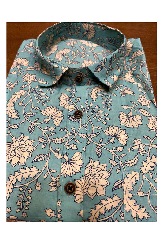 Southloom Jaipur Cotton Blue Hand Block Printed Shirt (Half Sleeves)