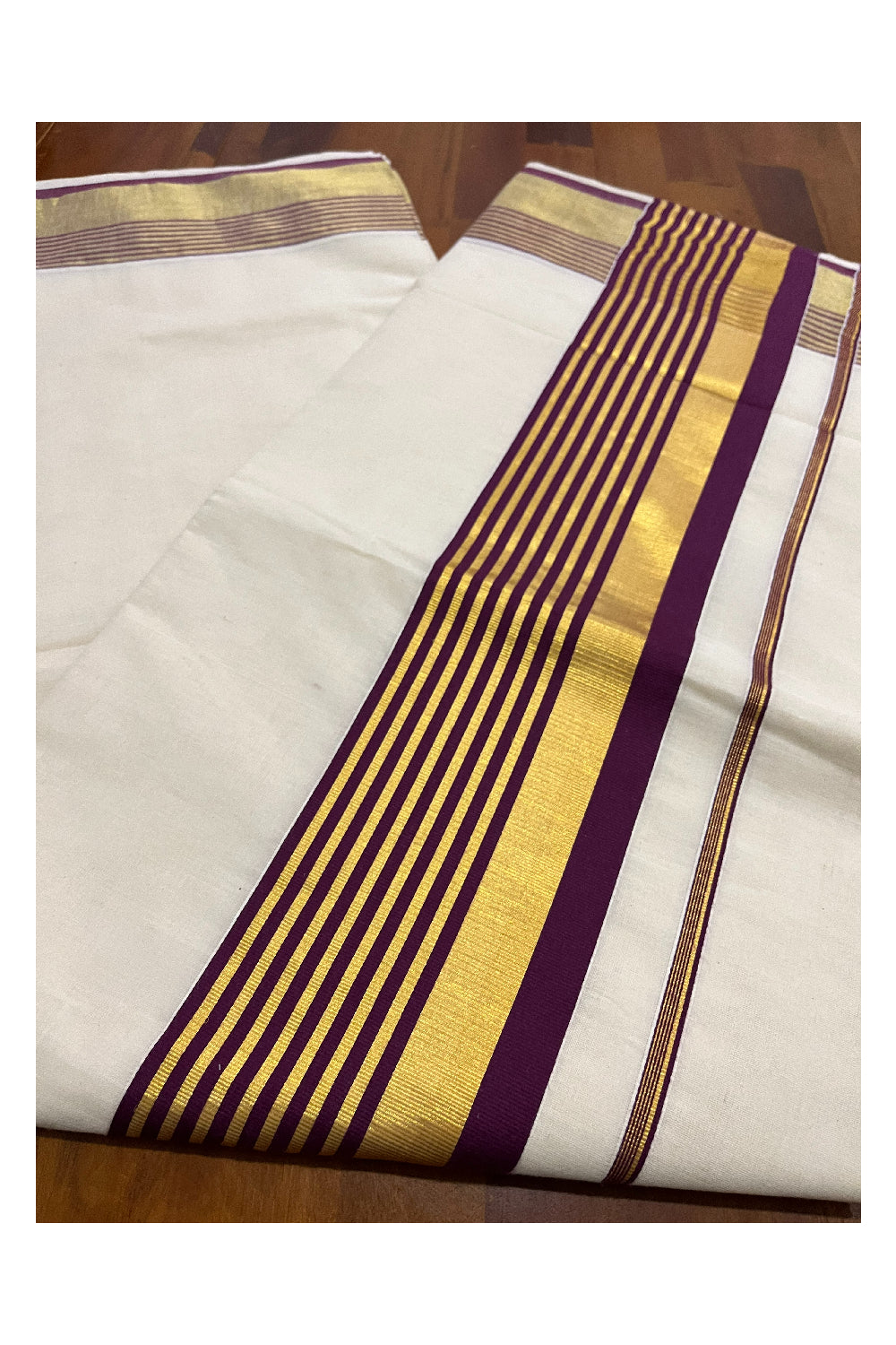 Kerala Pure Cotton Saree with Kasavu and Purple Border