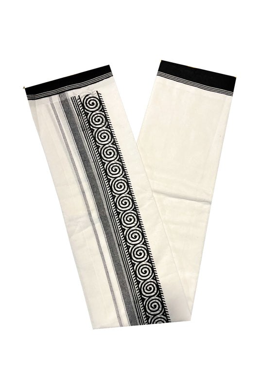 Southloom White with Black Printed Single Mundu / Otta Mundu / Lungi (South Indian Kerala Dhoti)