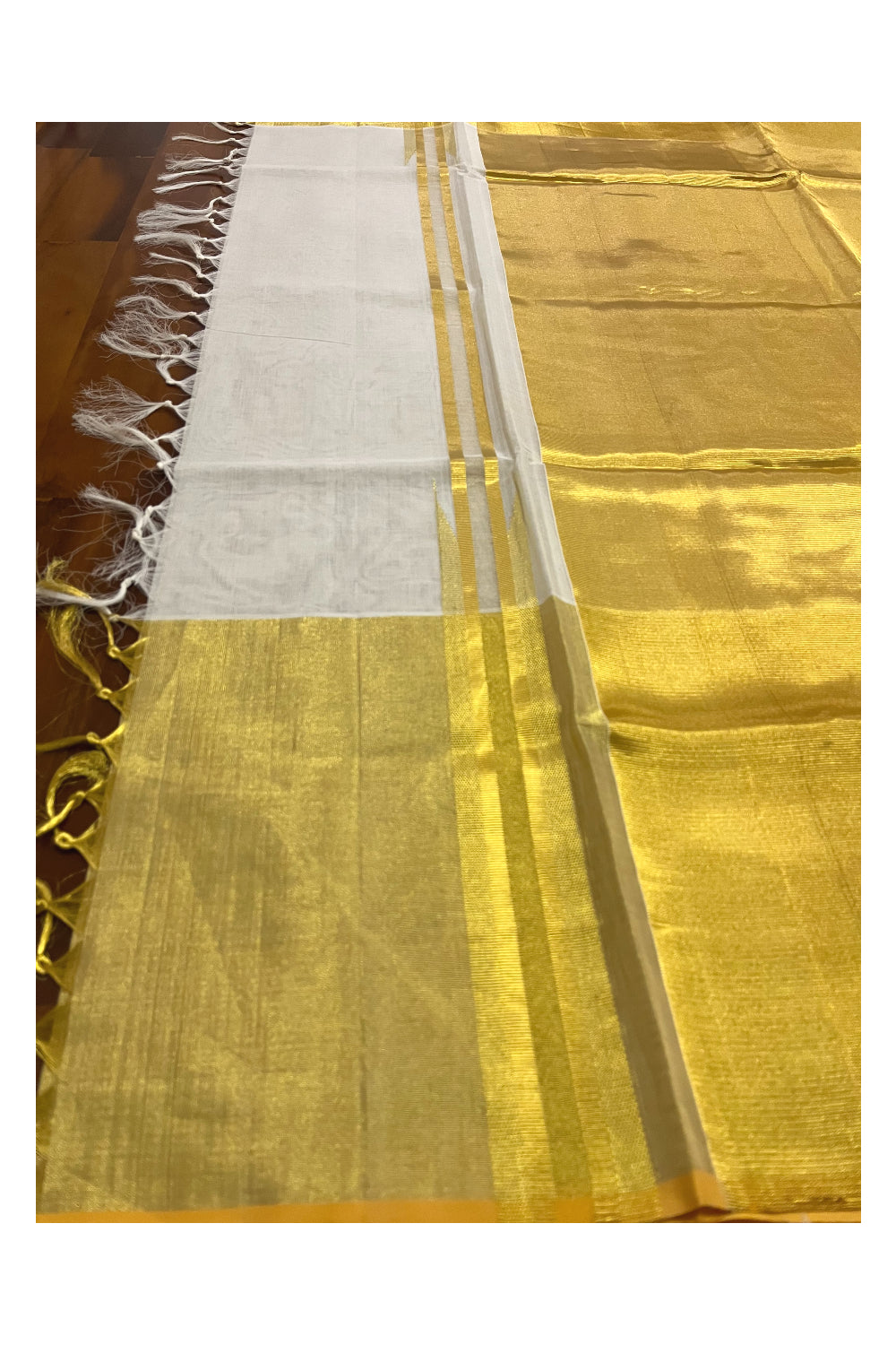 Southloom Premium Handloom Plain Kasavu Saree with 24 inch Mega Pallu