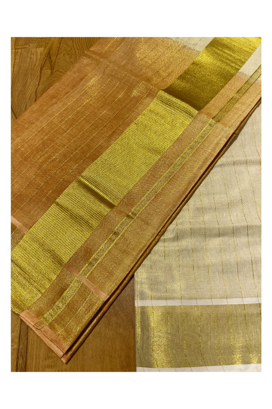 Southloom Tie & Dye - Half & Half Multi Colour Brown Design Saree with Kasavu Lines Across Body