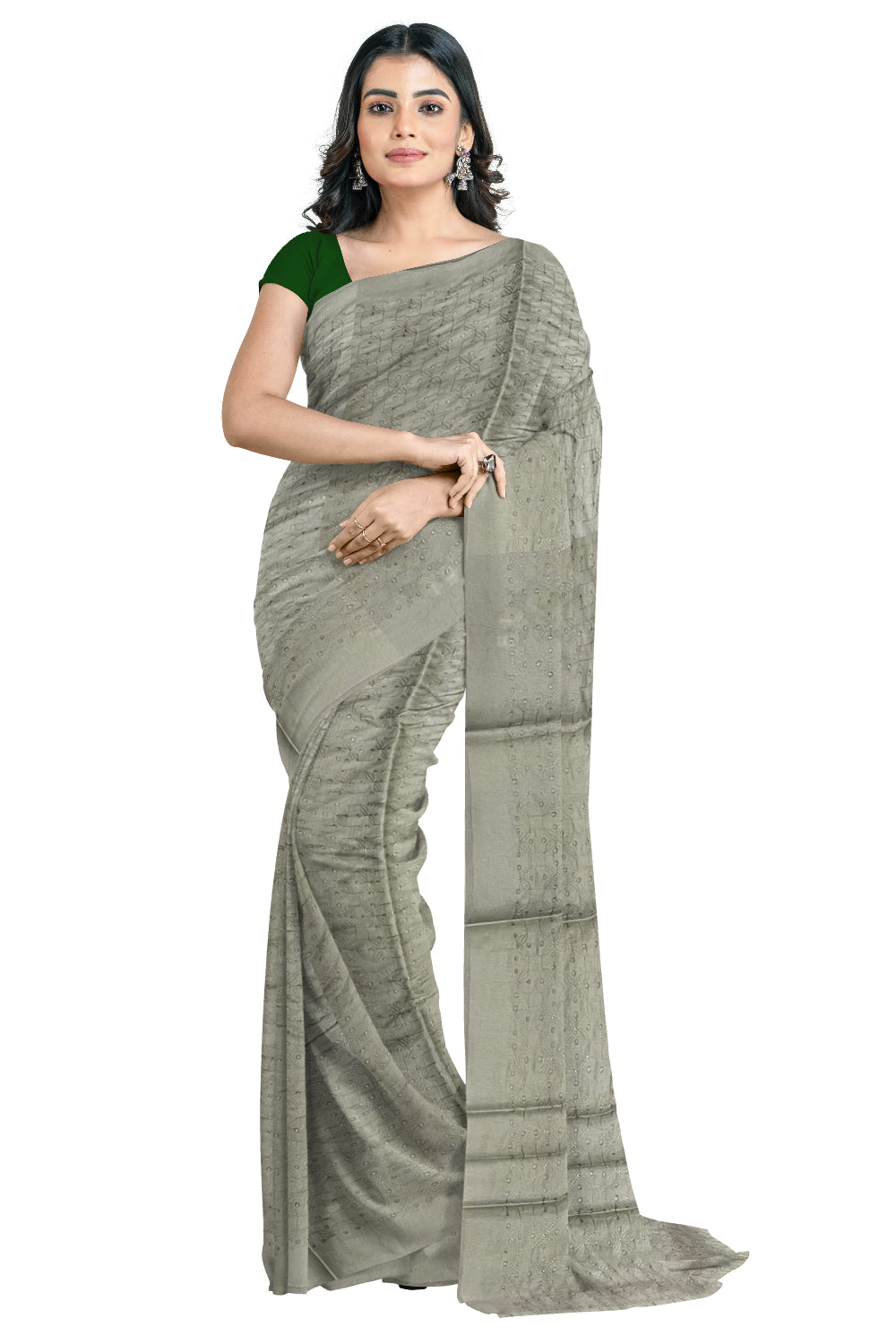 Southloom Semi Silk Pastel Green Thread Work Designer Saree