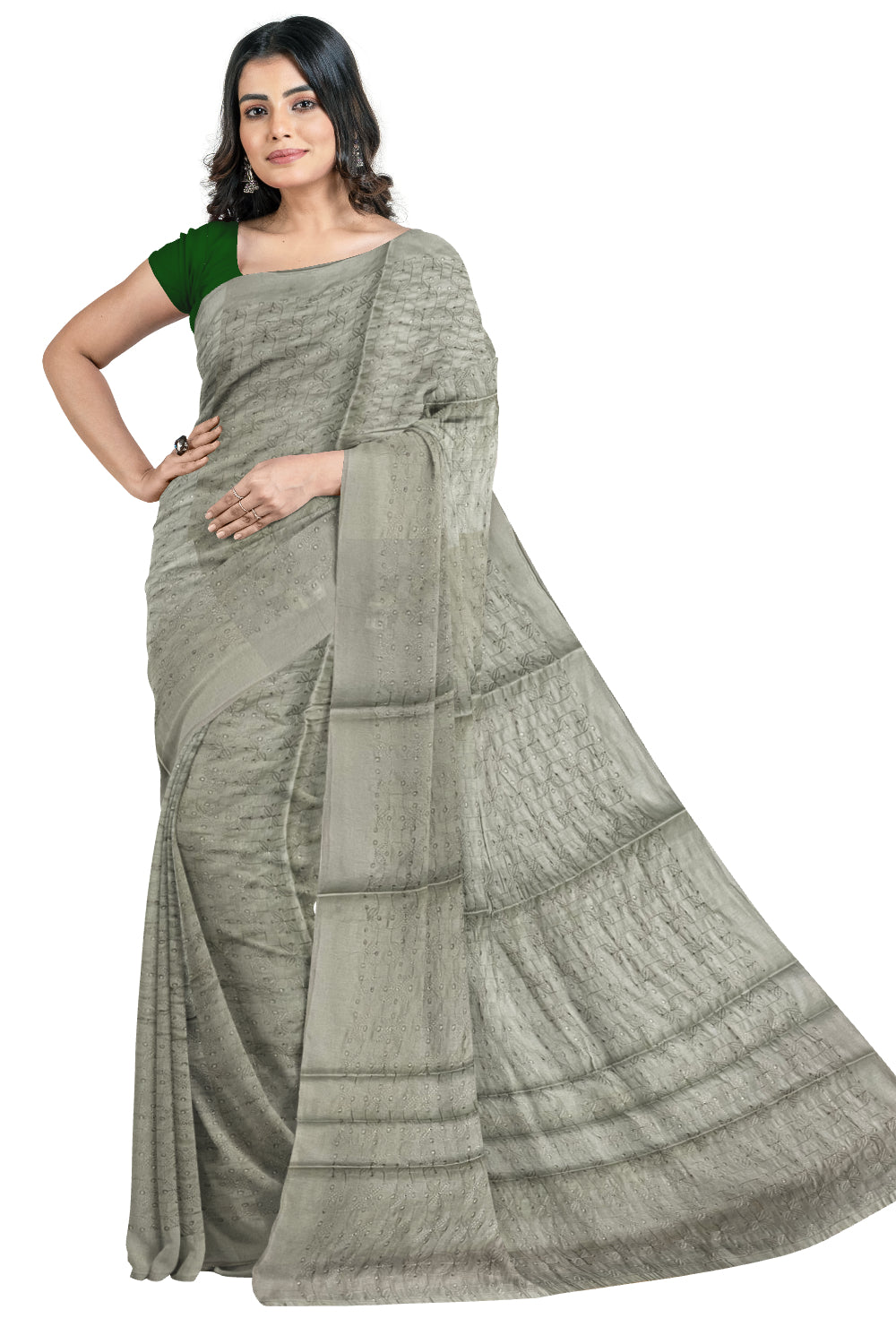 Southloom Semi Silk Pastel Green Thread Work Designer Saree