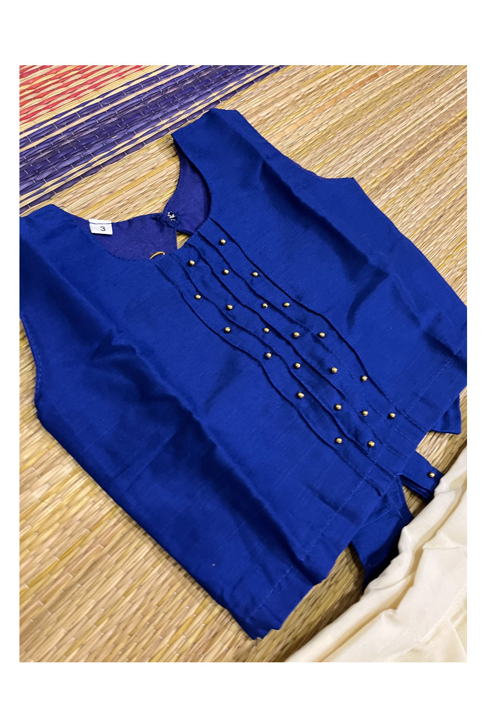 Southloom Kerala Pavada Blouse with Blue Bead Work Design (Age - 1 Year)