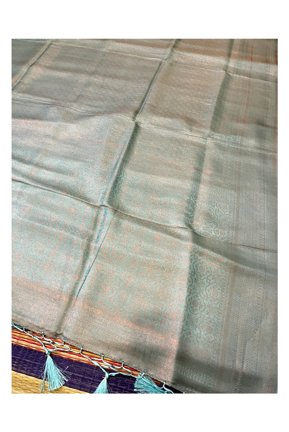 Southloom Soft Silk Turquoise Designer Saree with Floral Designs