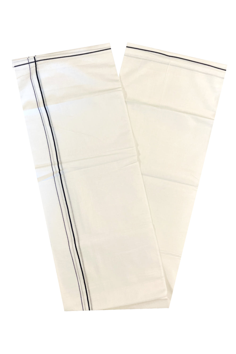 Pure White Cotton Double Mundu with Blue Kara (South Indian Dhoti)