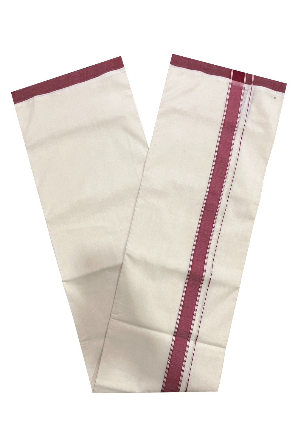 Southloom Premium Balaramapuram Unakkupaavu Handloom Mundu with Maroon and Silver Kasavu Border (South Indian Kerala Dhoti)