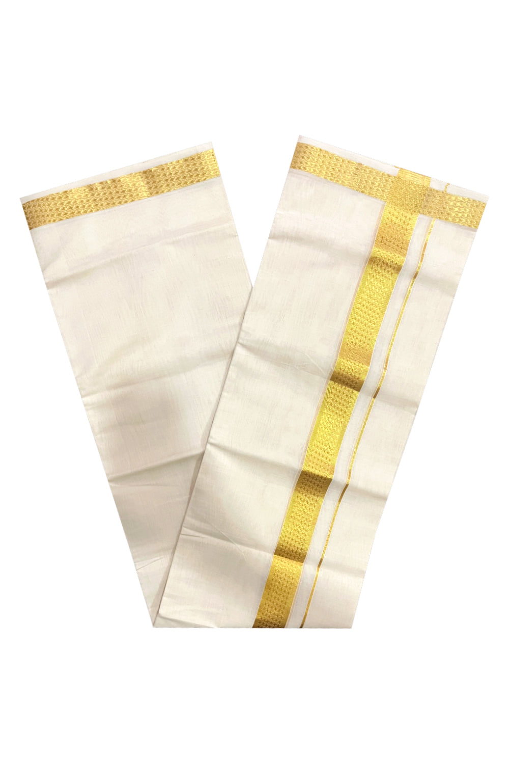 Southloom Premium Balaramapuram Unakkupaavu Handloom Mundu with Kasavu Woven Design Border (South Indian Kerala Dhoti)