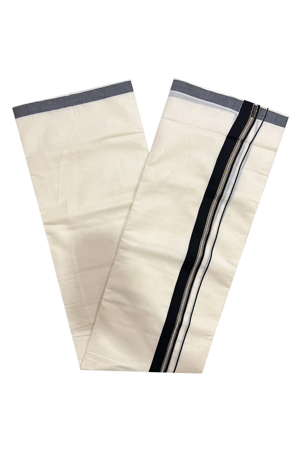 Pure Cotton Kerala Double Mundu with Black and Kasavu Line Kara (South Indian Kerala Dhoti)