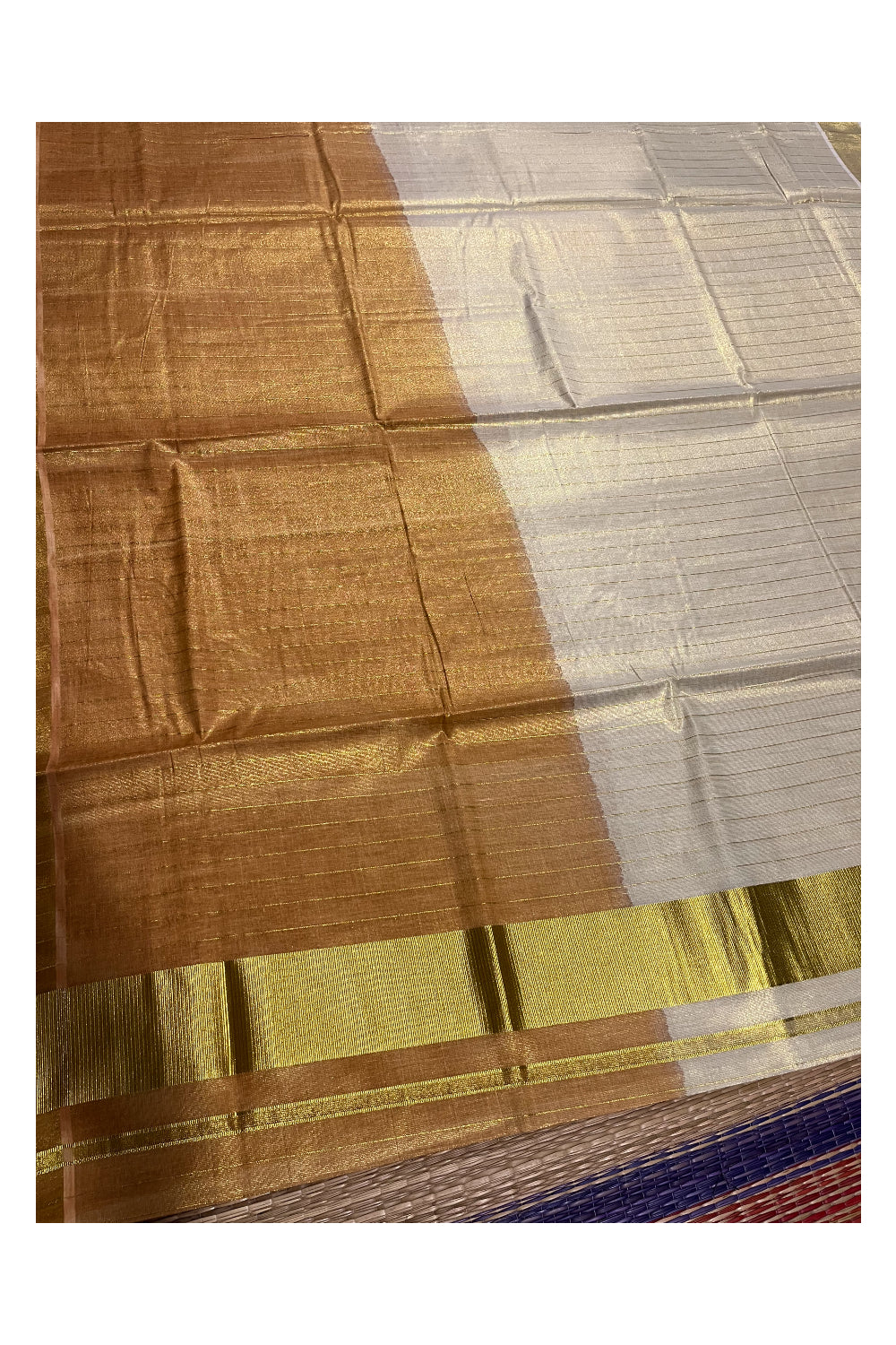 Southloom Tie & Dye - Half & Half Multi Colour Brown Design Saree with Kasavu Lines Across Body