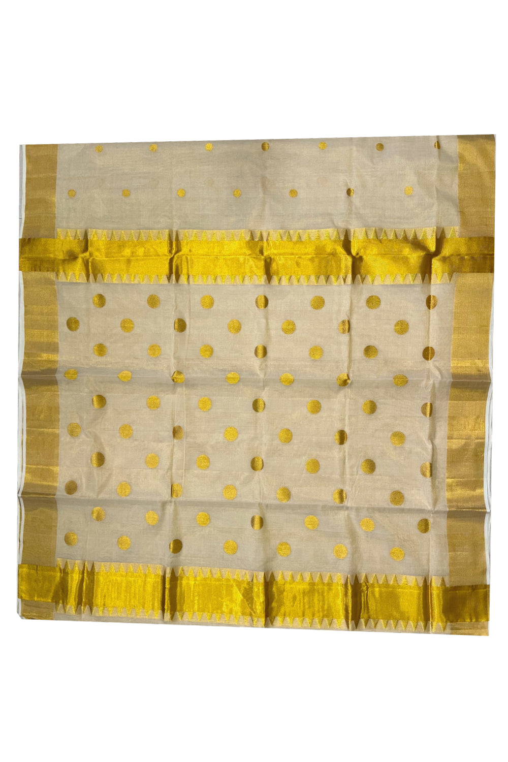 Southloom Premium Handloom Tissue Saree with Golden Polka Work Across Body