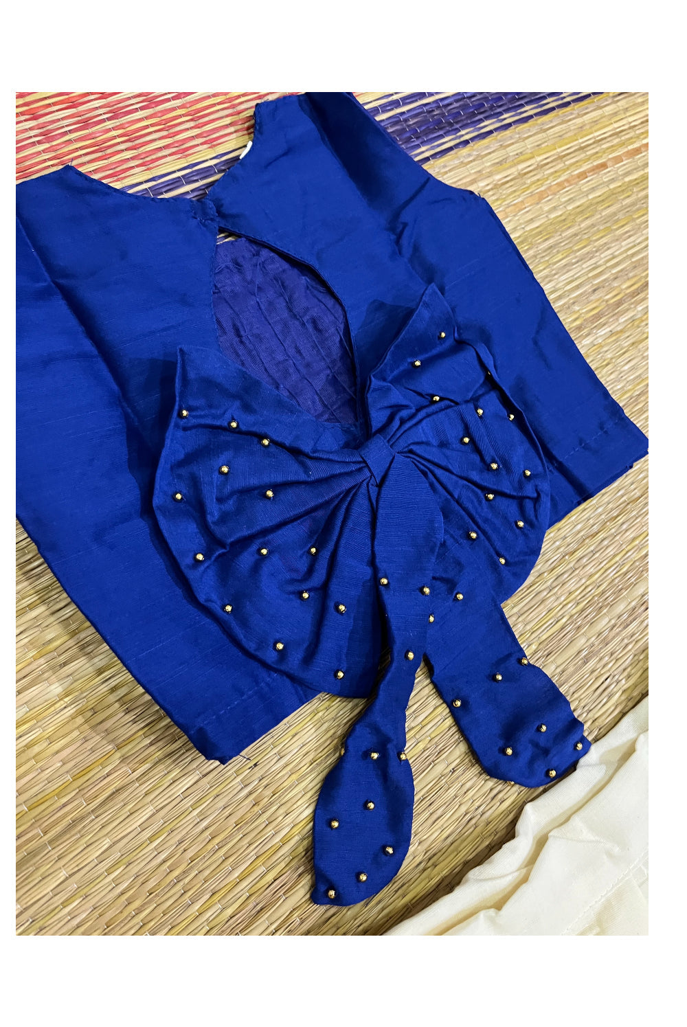 Southloom Kerala Pavada Blouse with Blue Bead Work Design (Age - 4 Year)