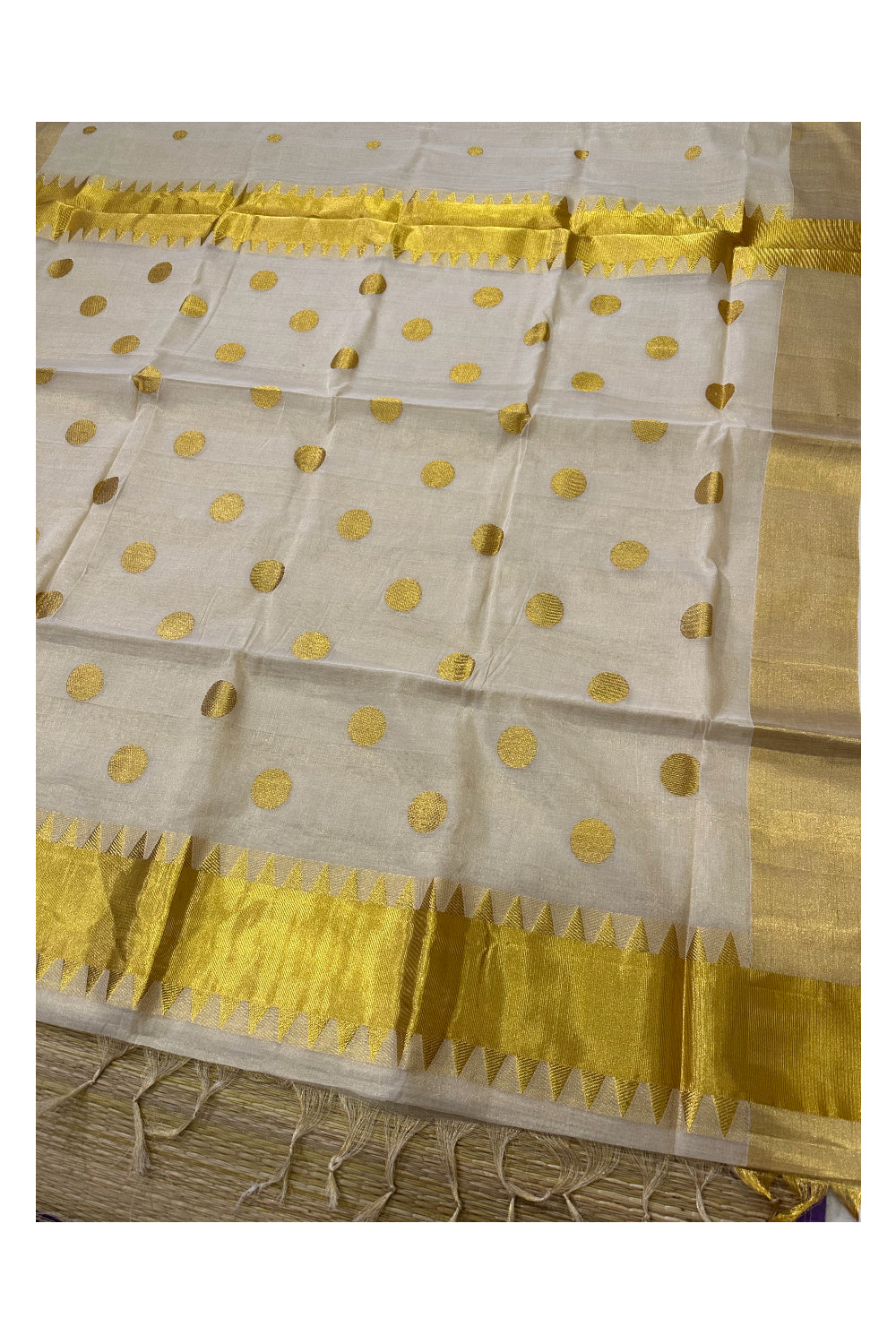 Southloom Premium Handloom Tissue Saree with Golden Polka Work Across Body