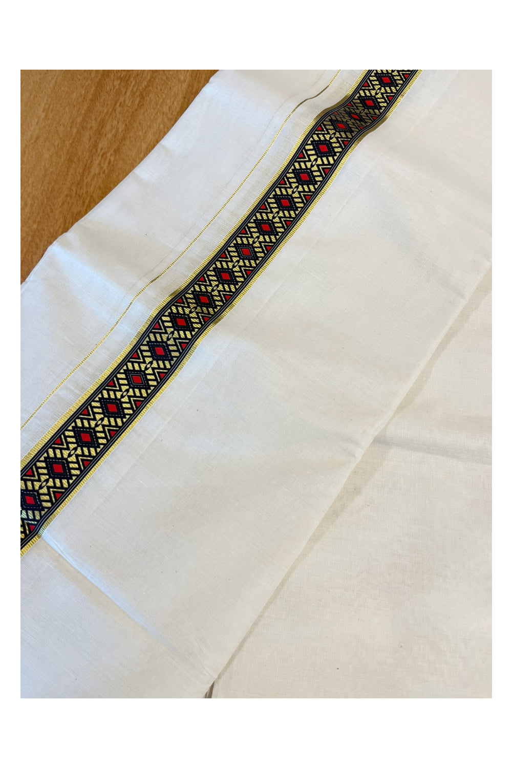 Southloom Kasavu Double Mundu with Prints on Kasavu Kara