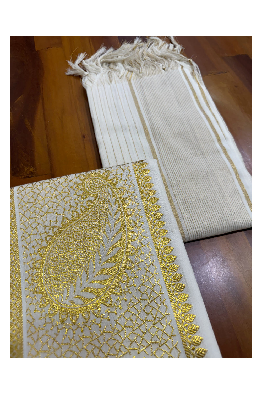 Kerala Cotton Churidar Salwar Material with Kasavu Woven Design (include Lines Shawl / Dupatta)