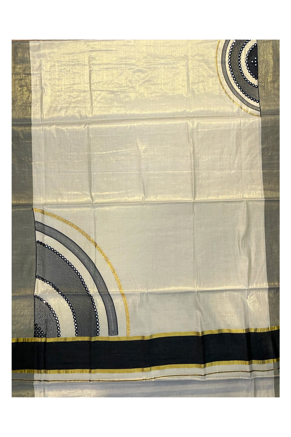 Southloom Kerala Tissue Kasavu Saree with Black Mirror Work