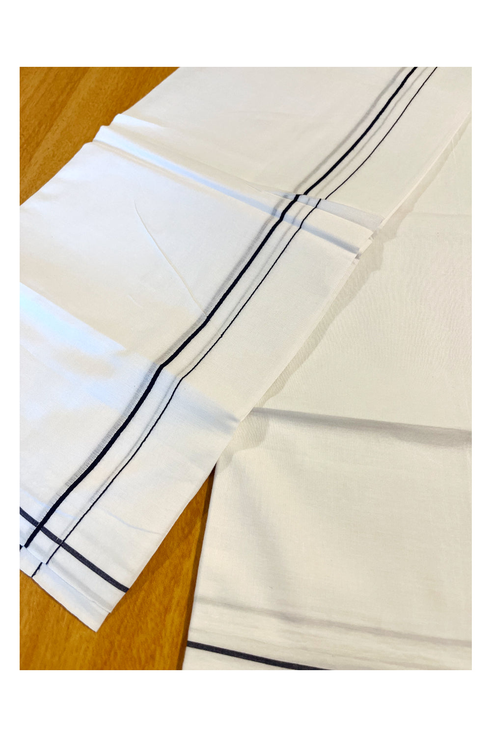 Pure White Cotton Double Mundu with Blue Kara (South Indian Dhoti)