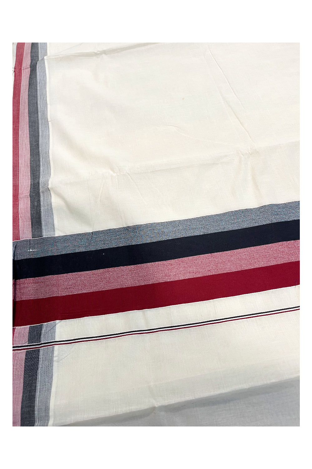 Pure Cotton Off White Kerala Saree with Maroon Black Shaded Border