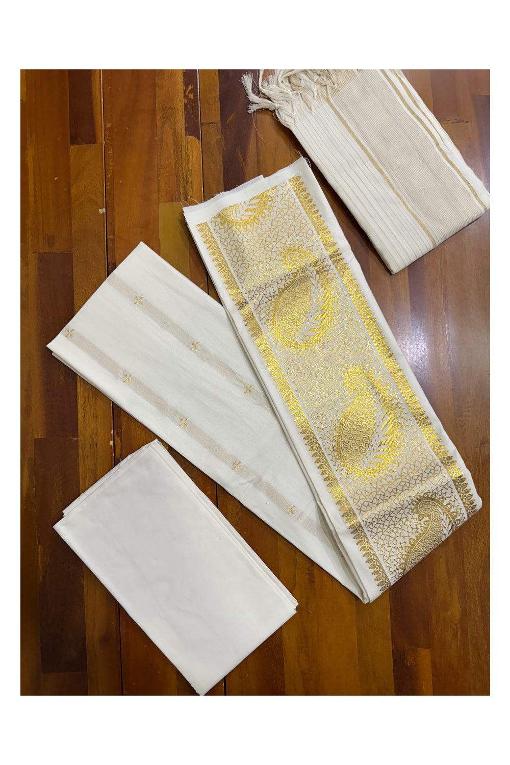 Kerala Cotton Churidar Salwar Material with Kasavu Woven Design (include Lines Shawl / Dupatta)