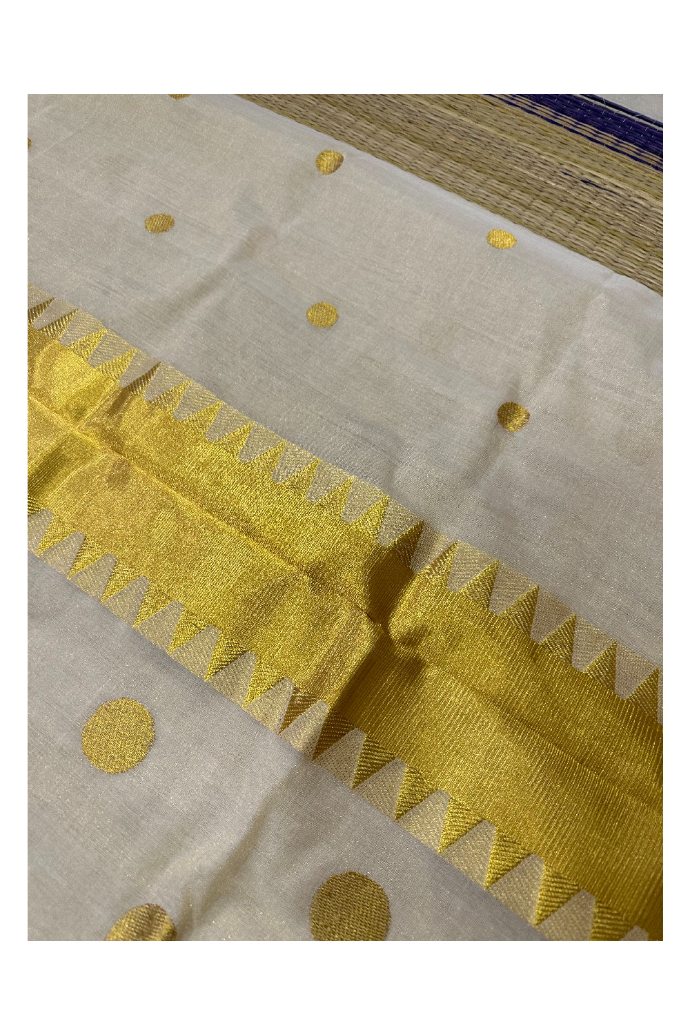 Southloom Premium Handloom Tissue Saree with Golden Polka Work Across Body