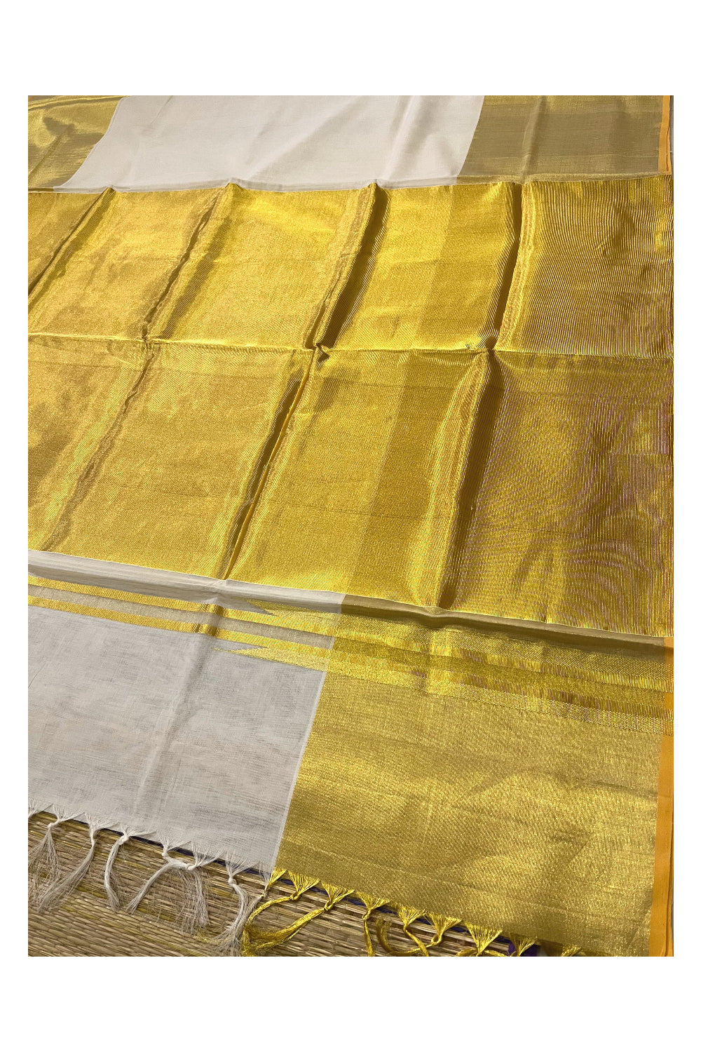 Southloom Premium Handloom Plain Kasavu Saree with 24 inch Mega Pallu