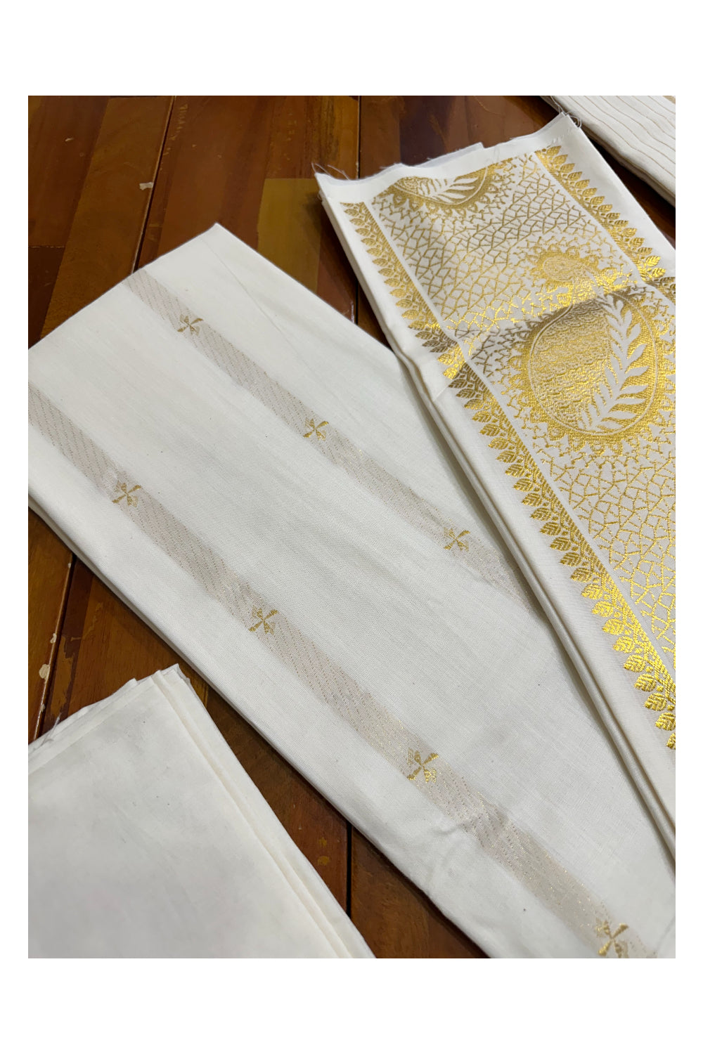 Kerala Cotton Churidar Salwar Material with Kasavu Woven Design (include Lines Shawl / Dupatta)