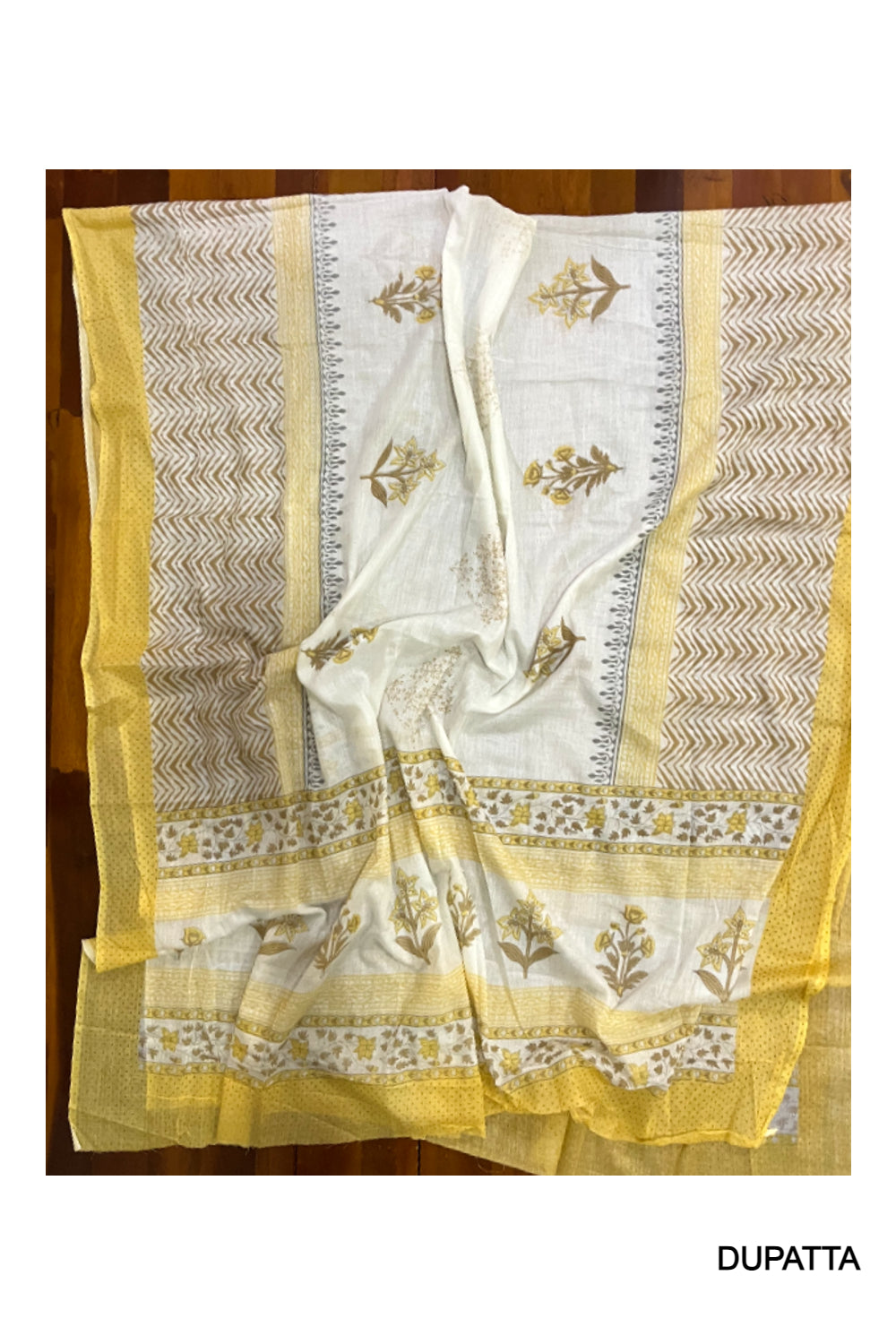 Southloom™ Cotton Yellow Grey Embroidery Work Churidar Salwar Suit Material