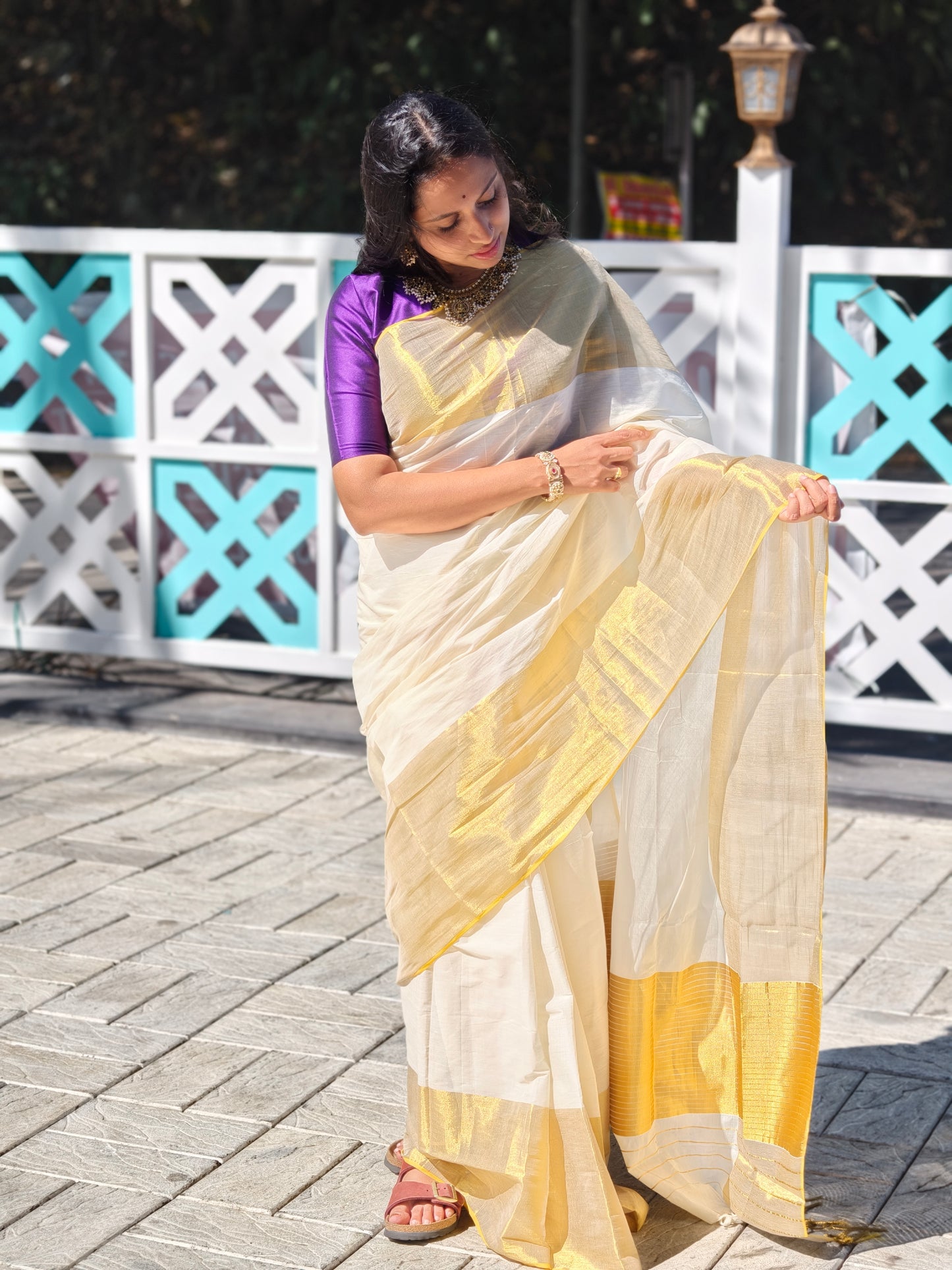 Handloom Replica Plain Saree with Orange Borders SL0021