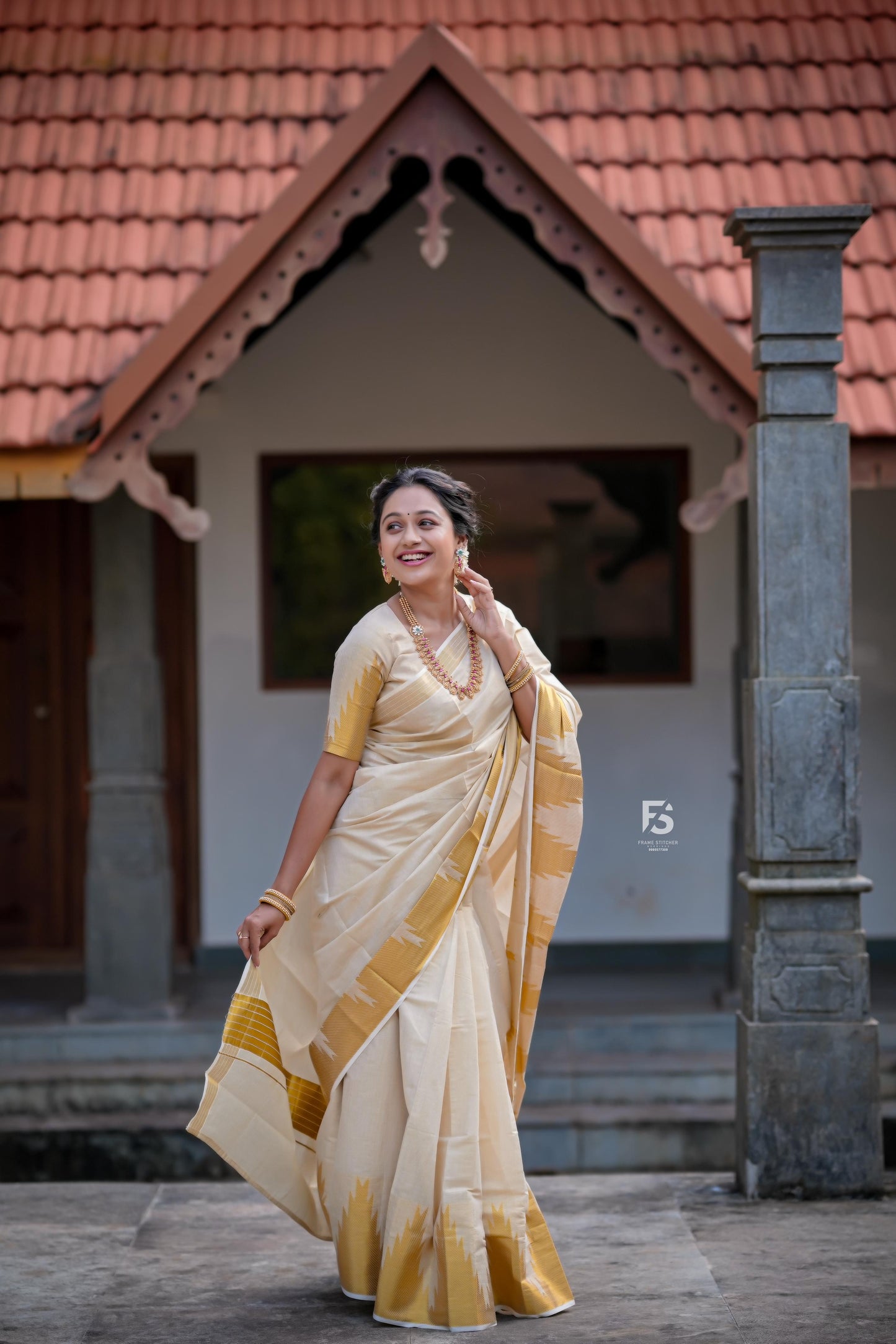 Kerala Tissue Kasavu Saree With Temple Woven Works on Border