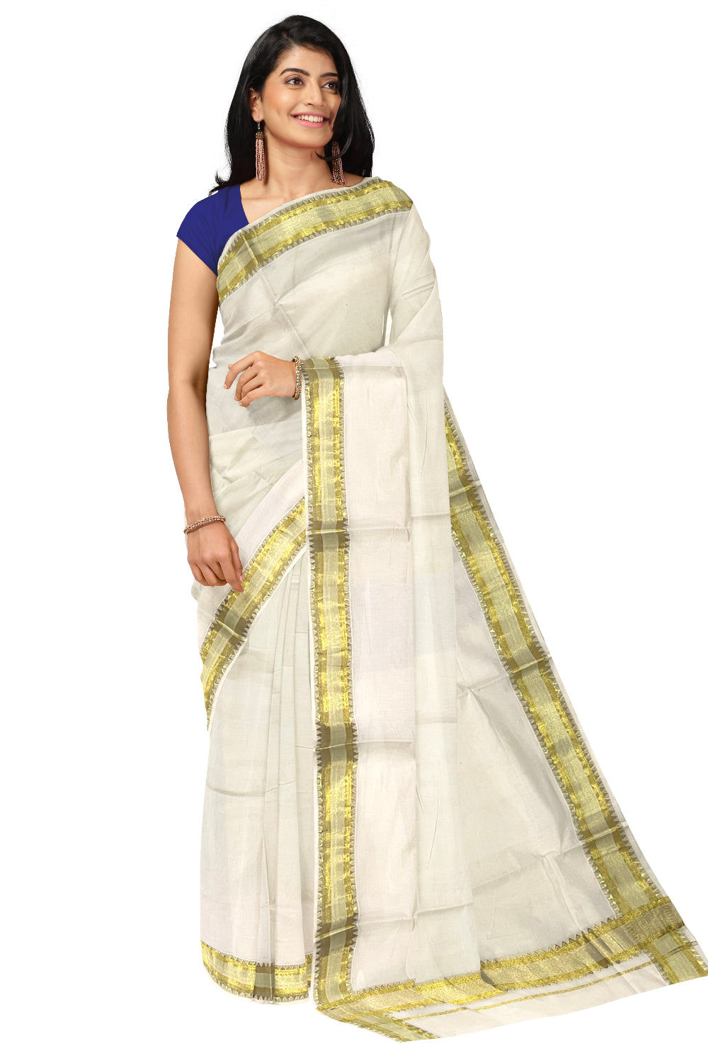 Kerala Pure Cotton Saree with Kasavu Temple Woven Border