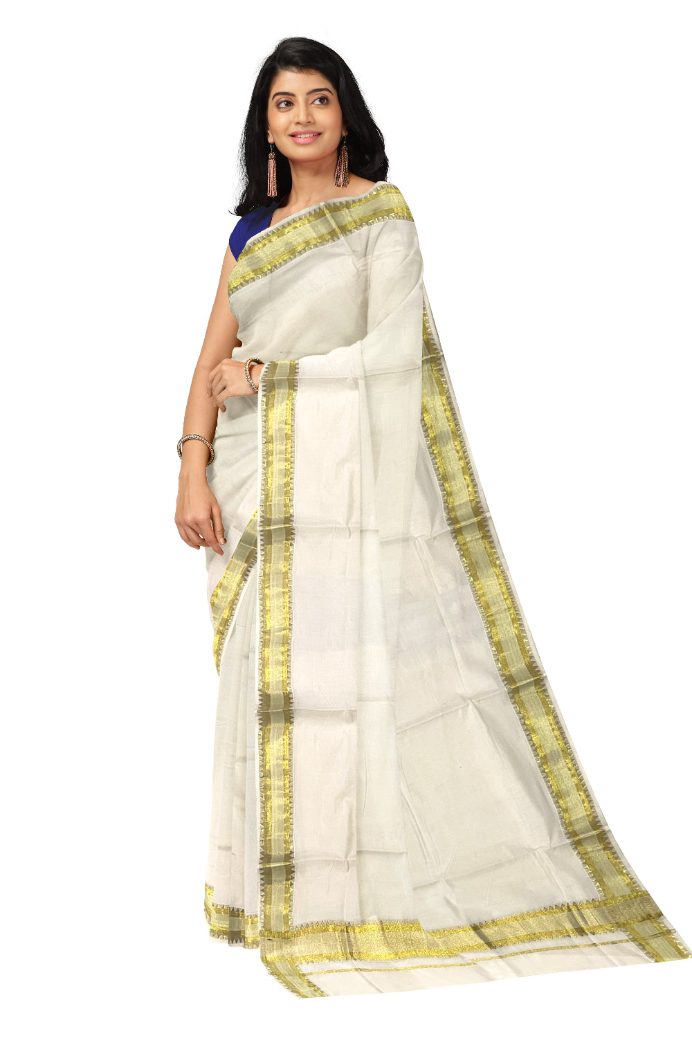 Kerala Pure Cotton Saree with Kasavu Temple Woven Border