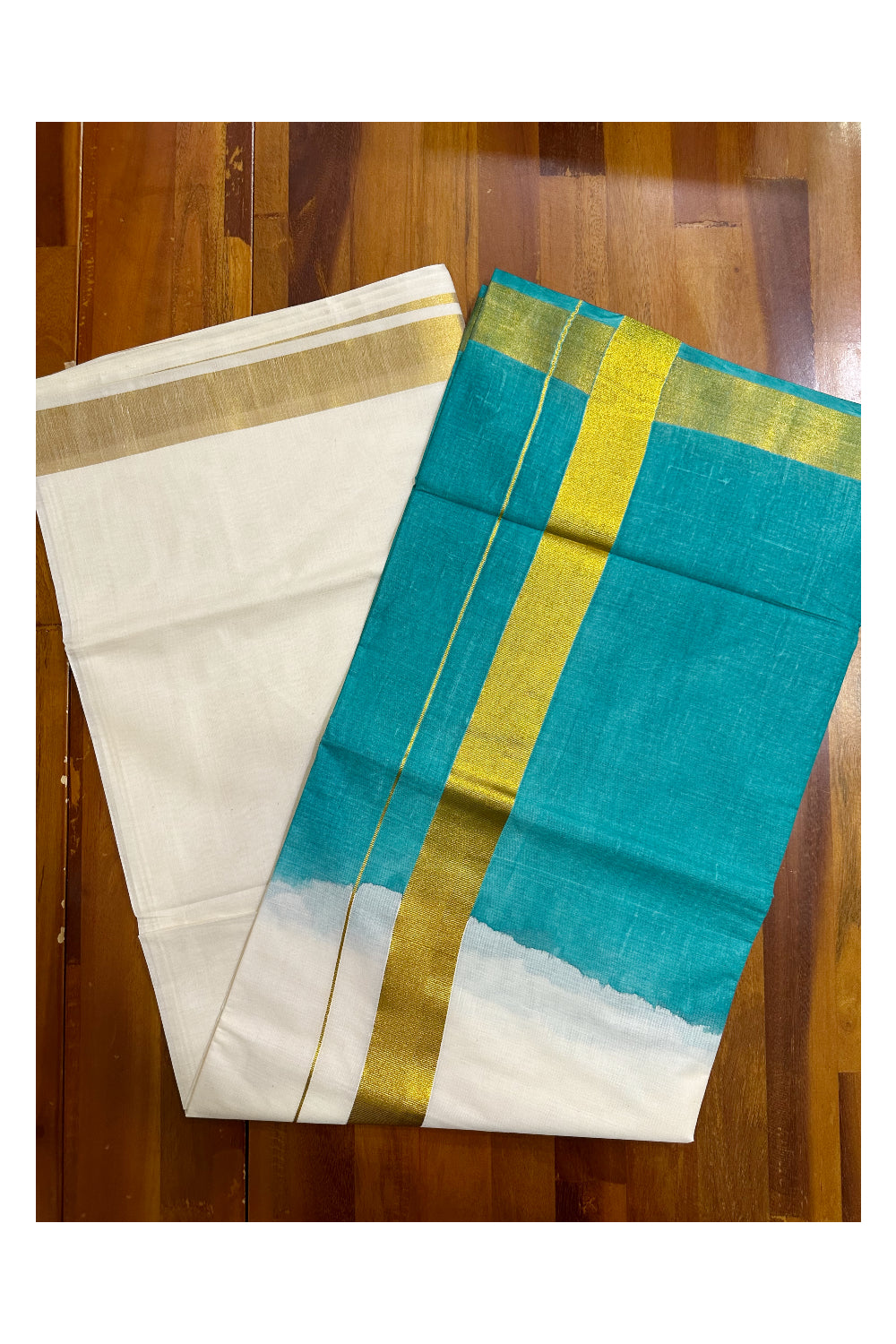 Southloom Tie and Dye Multi Colour Green Kasavu Saree (Onam 2024 Collection)