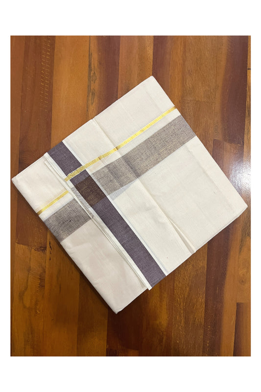 Pure Cotton Kerala Double Mundu with Kasavu and Brown Kara (South Indian Kerala Dhoti)