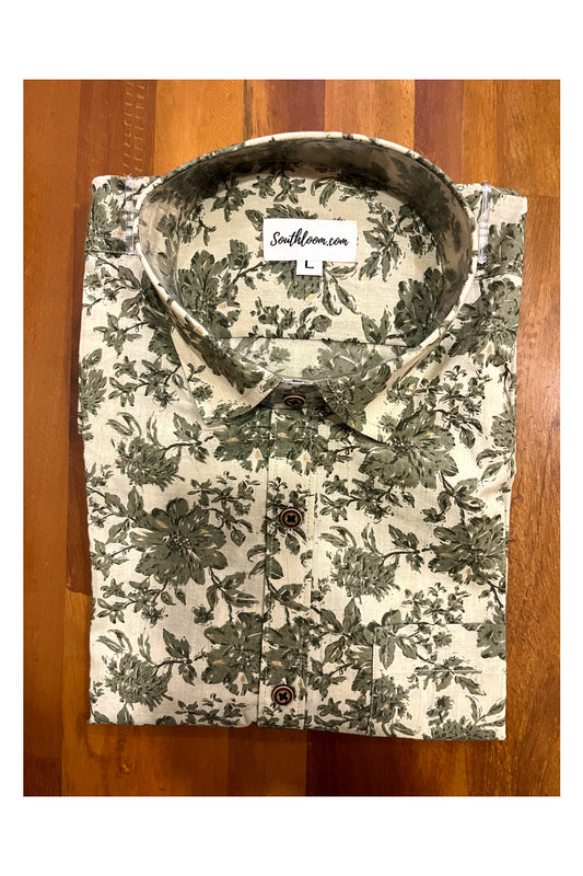 Southloom Jaipur Cotton Grey Floral Hand Block Printed Shirt (Full Sleeves)